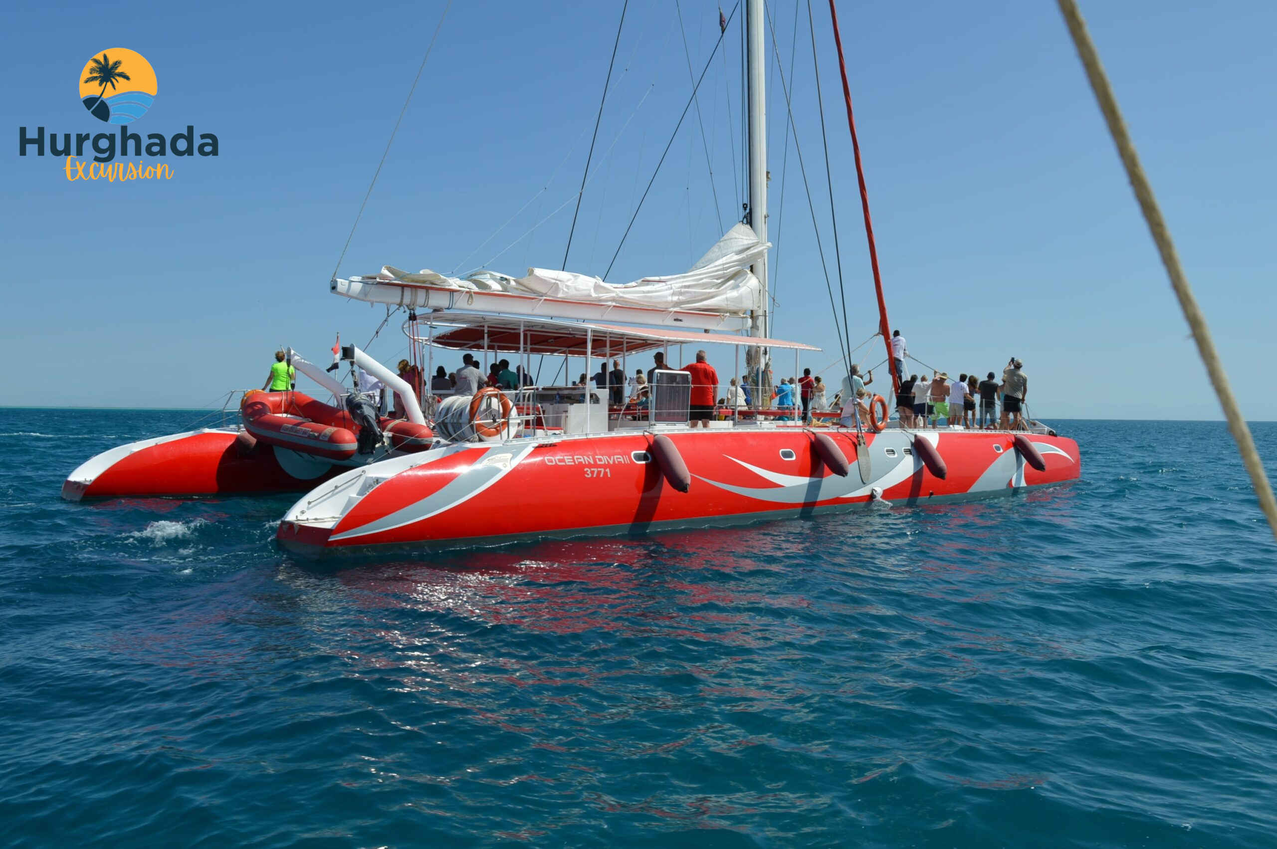 Luxury Catamaran Sailing on Calm Turquoise Red Sea Waters